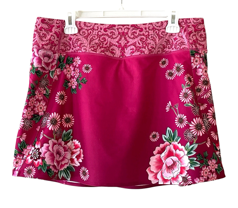 JOHNNY WAS Size XL Hot Pink Floral Bee Active Skort Pull-On Athletic Golf Skirt